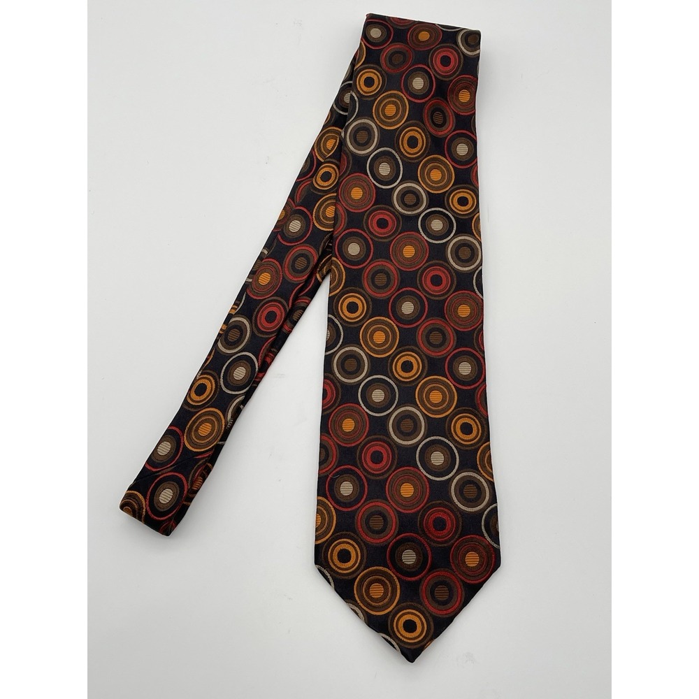 Bachrach Black w/Orange Circles 100% Silk Men's Neck Tie Made In Italy‎